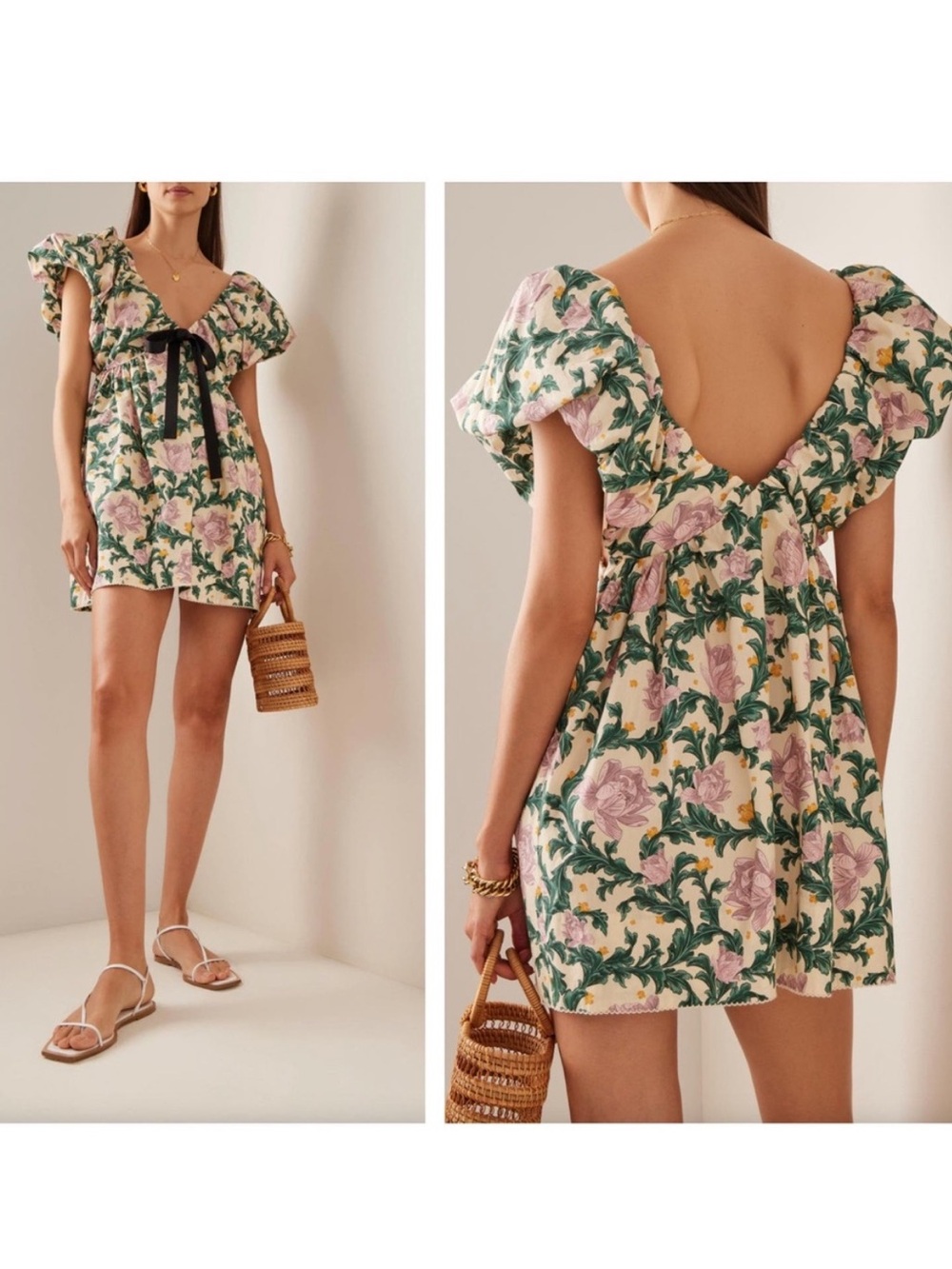 Agua by AGUA BENDITA Horizonte Puff Sleeve Babydoll Dress Peonia Aurora Floral S